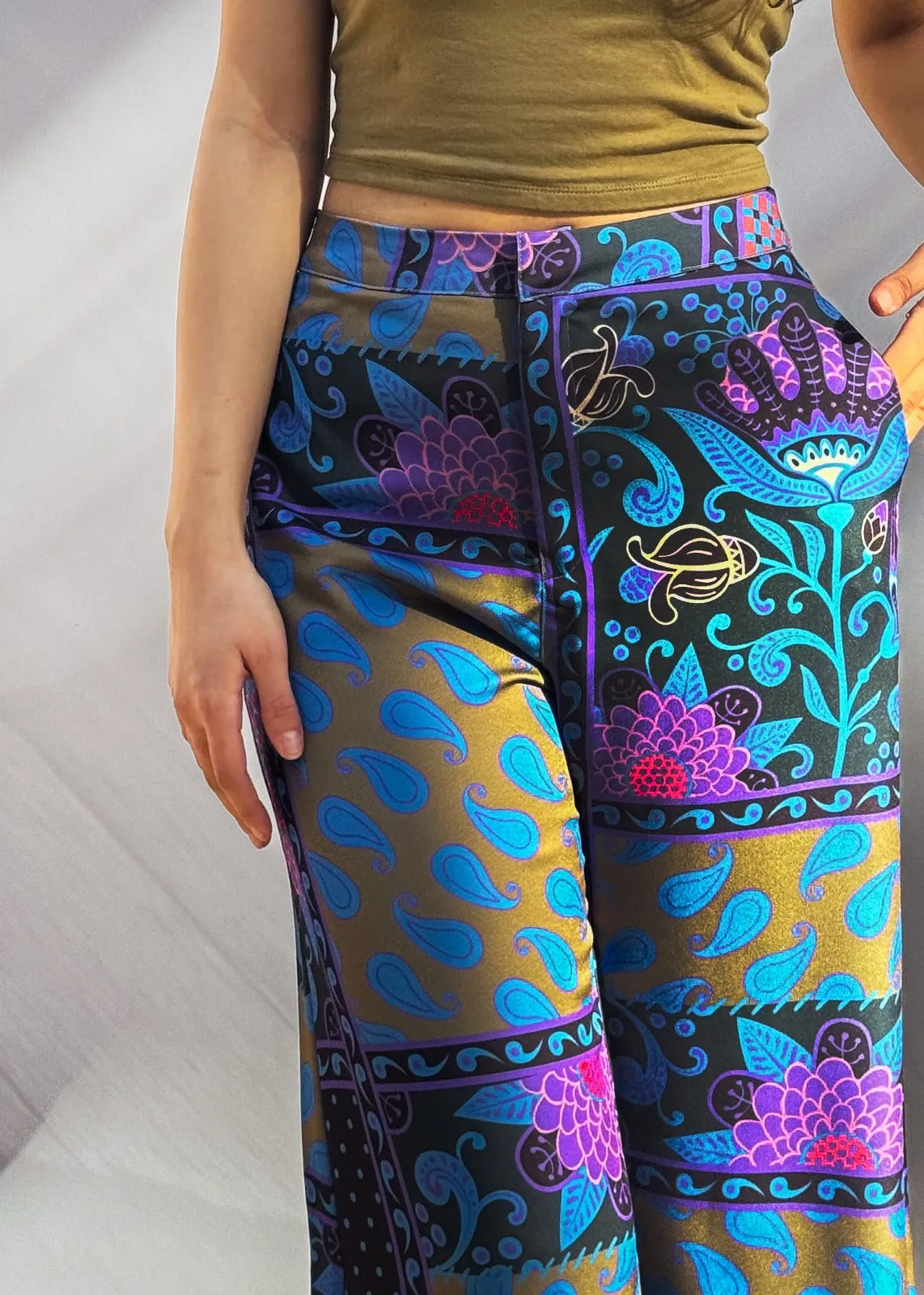 Paisley Patchwork Pants Olive X Purple