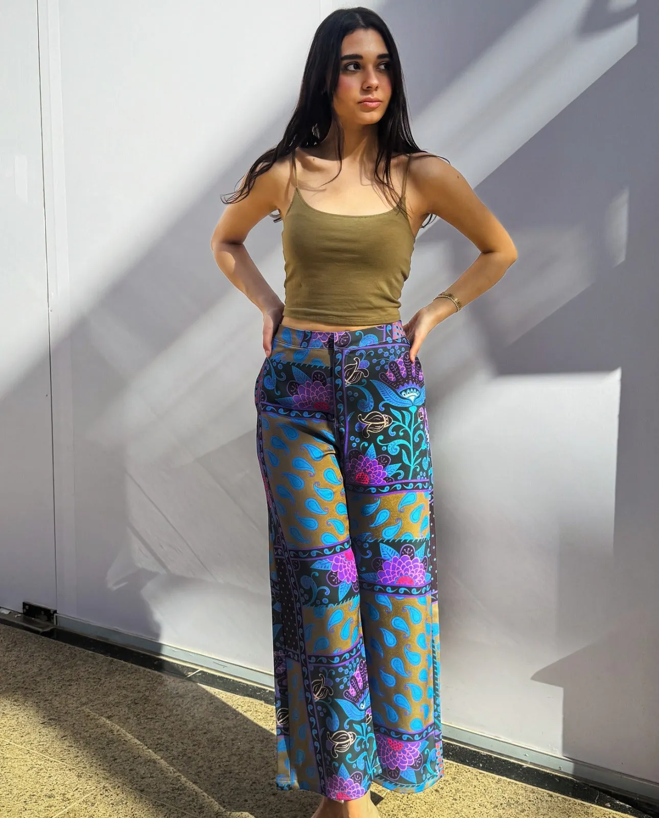 Paisley Patchwork Pants Olive X Purple