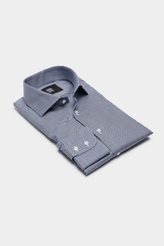 Pilot (BC) Shirt - Micro Navy Houndstooth Cotton