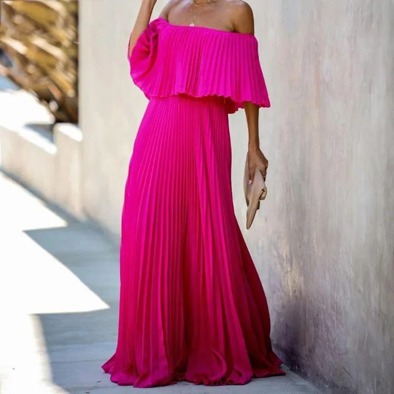 Pleated Long Flowy Dress