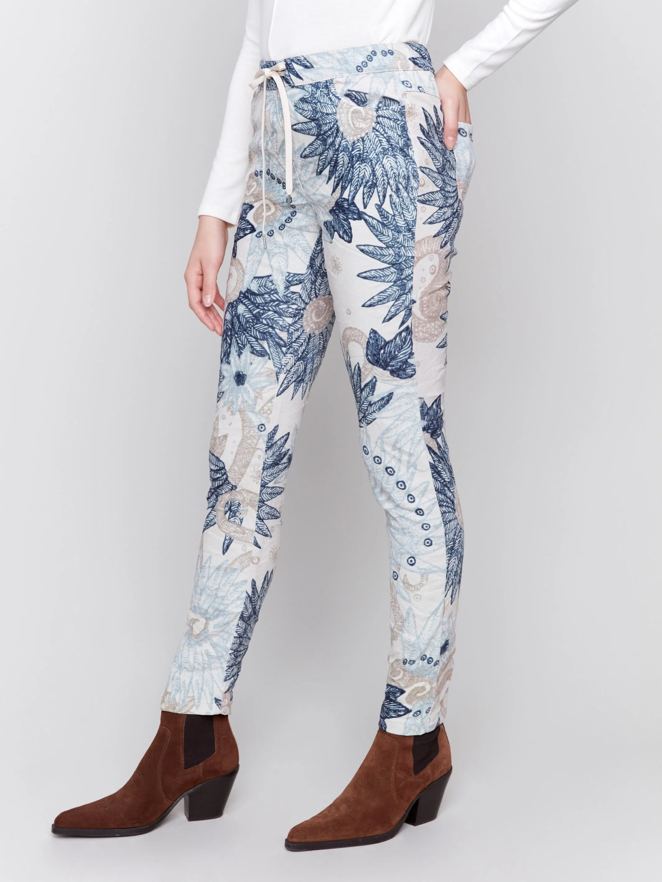 Printed Suede Crinkle Jogger Pants - Feather