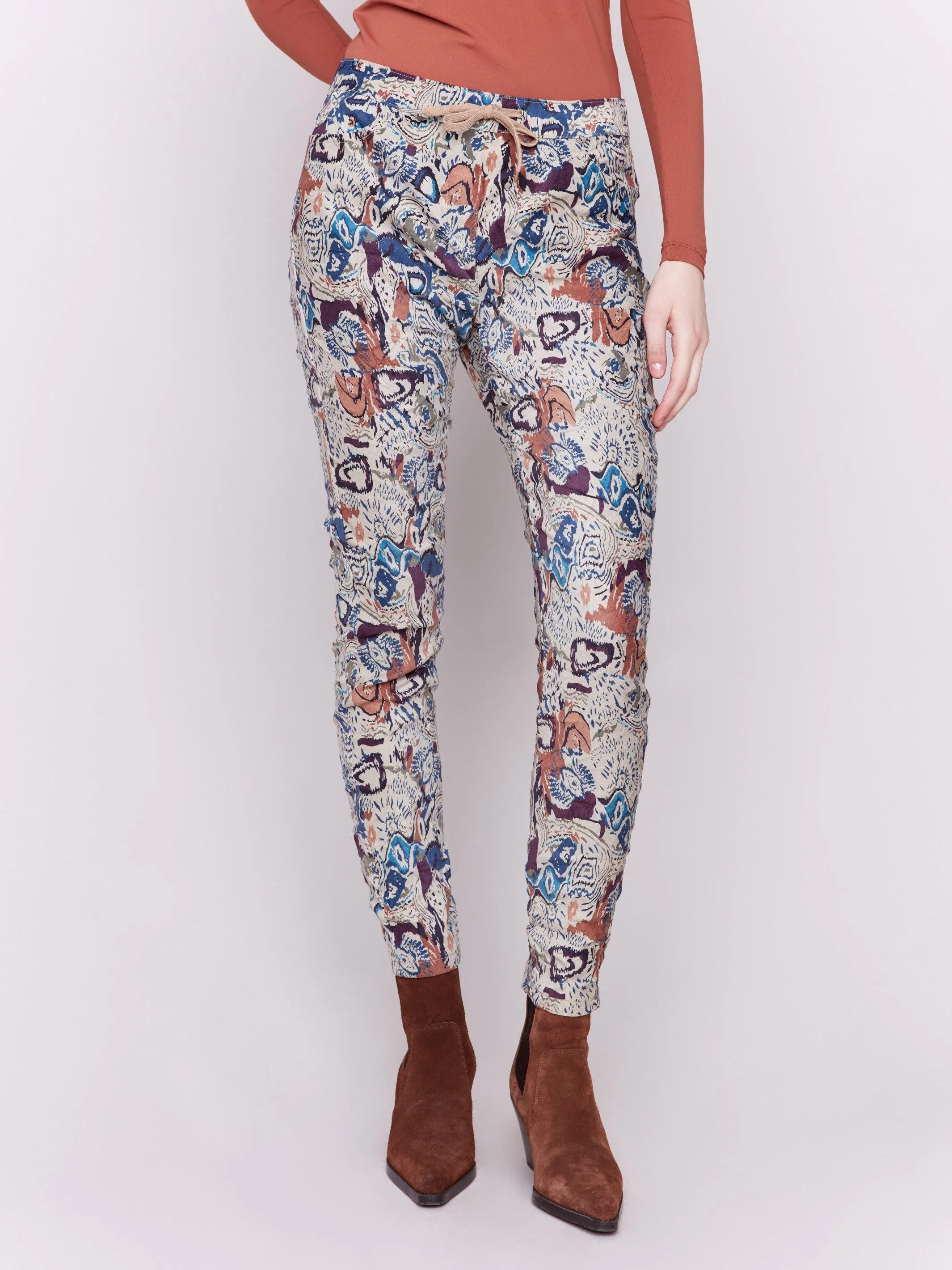 Printed Suede Crinkle Jogger Pants - Multicolor