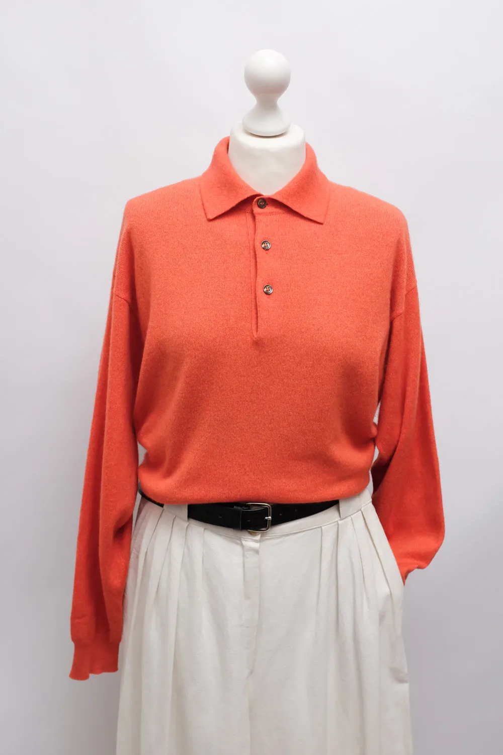 PURE CASHMERE ORANGE POLO SWEATER