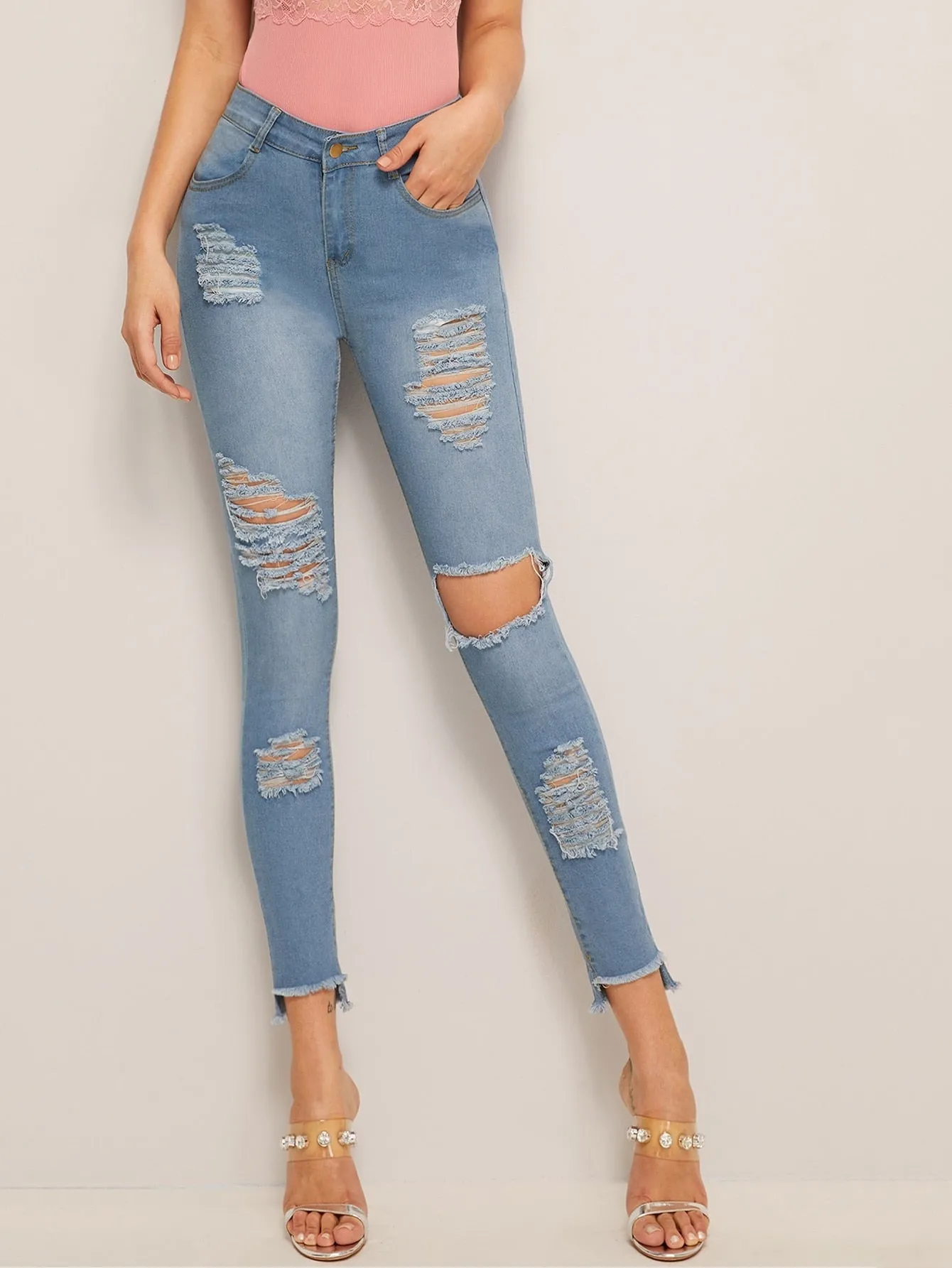 Ripped  Faded Wash Jeggings