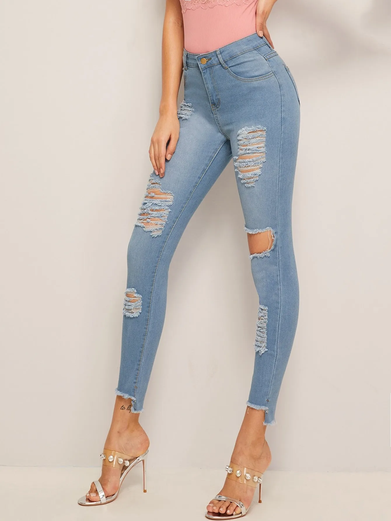 Ripped  Faded Wash Jeggings