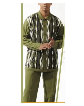 Silver Silk Pattern Walking Suit - Olive 83015