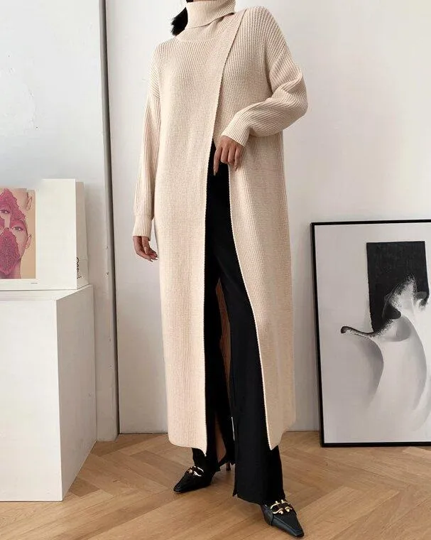 Slim-fit Sweater with High Neck Long Skirt and Pullover