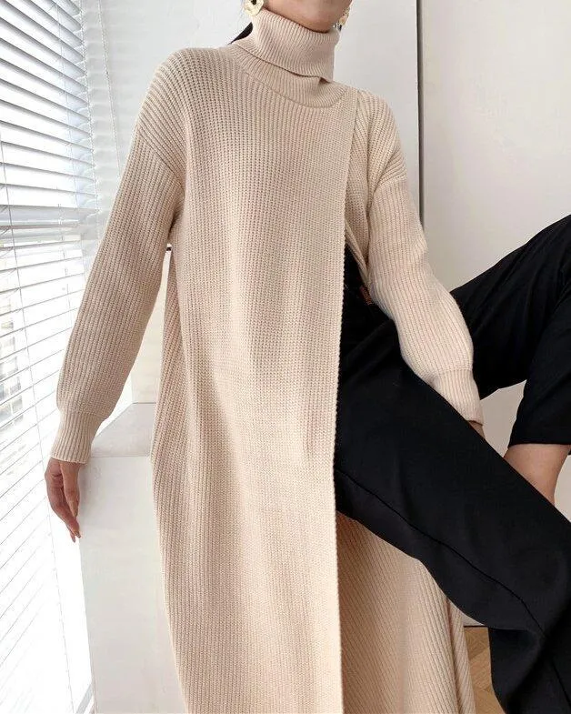 Slim-fit Sweater with High Neck Long Skirt and Pullover