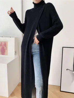 Slim-fit Sweater with High Neck Long Skirt and Pullover