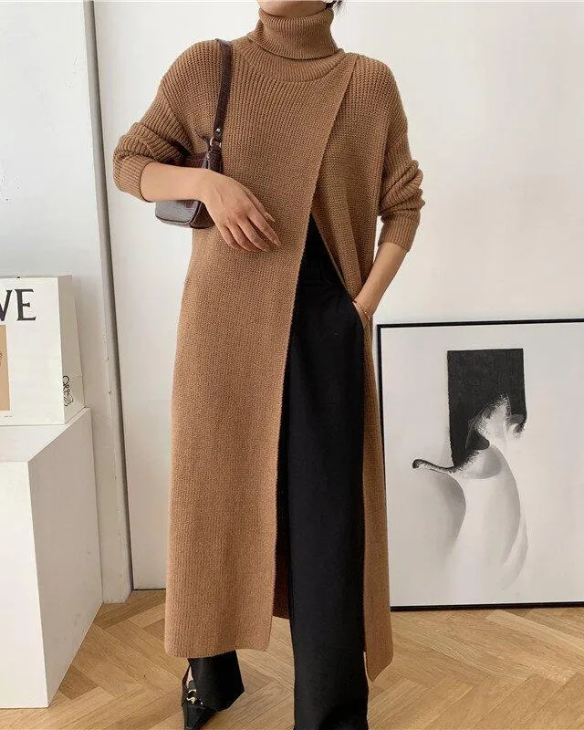 Slim-fit Sweater with High Neck Long Skirt and Pullover