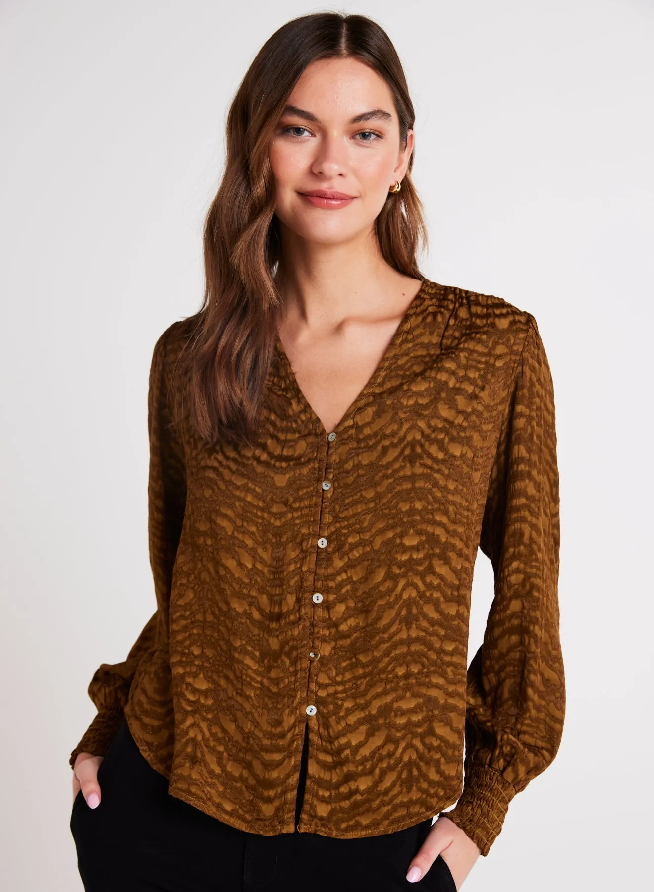 Smocked Cuff Button Down - Bronzed Olive