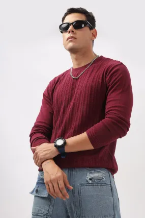 Stripes Knitted Maroon Full-Sleeve T-Shirt