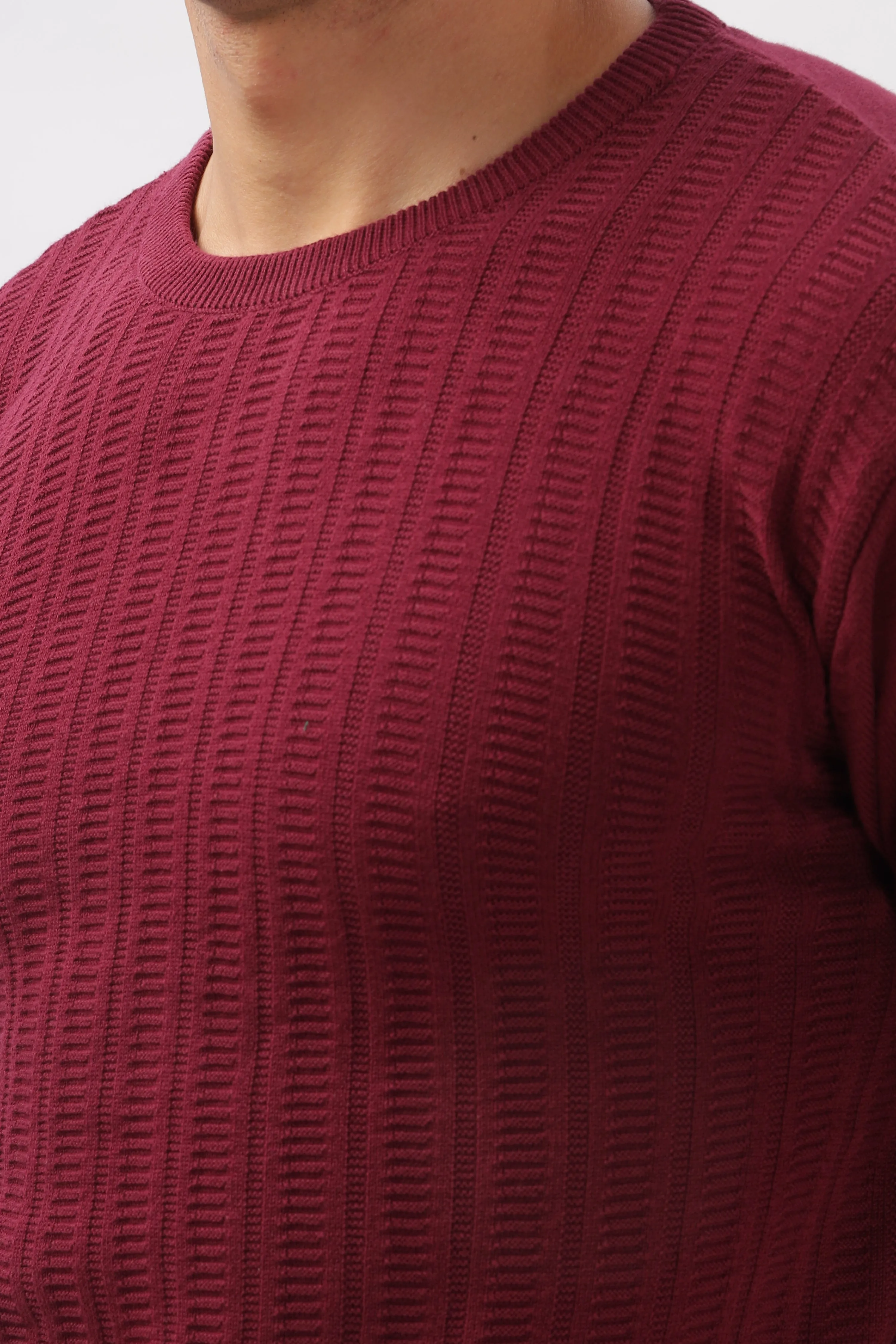 Stripes Knitted Maroon Full-Sleeve T-Shirt