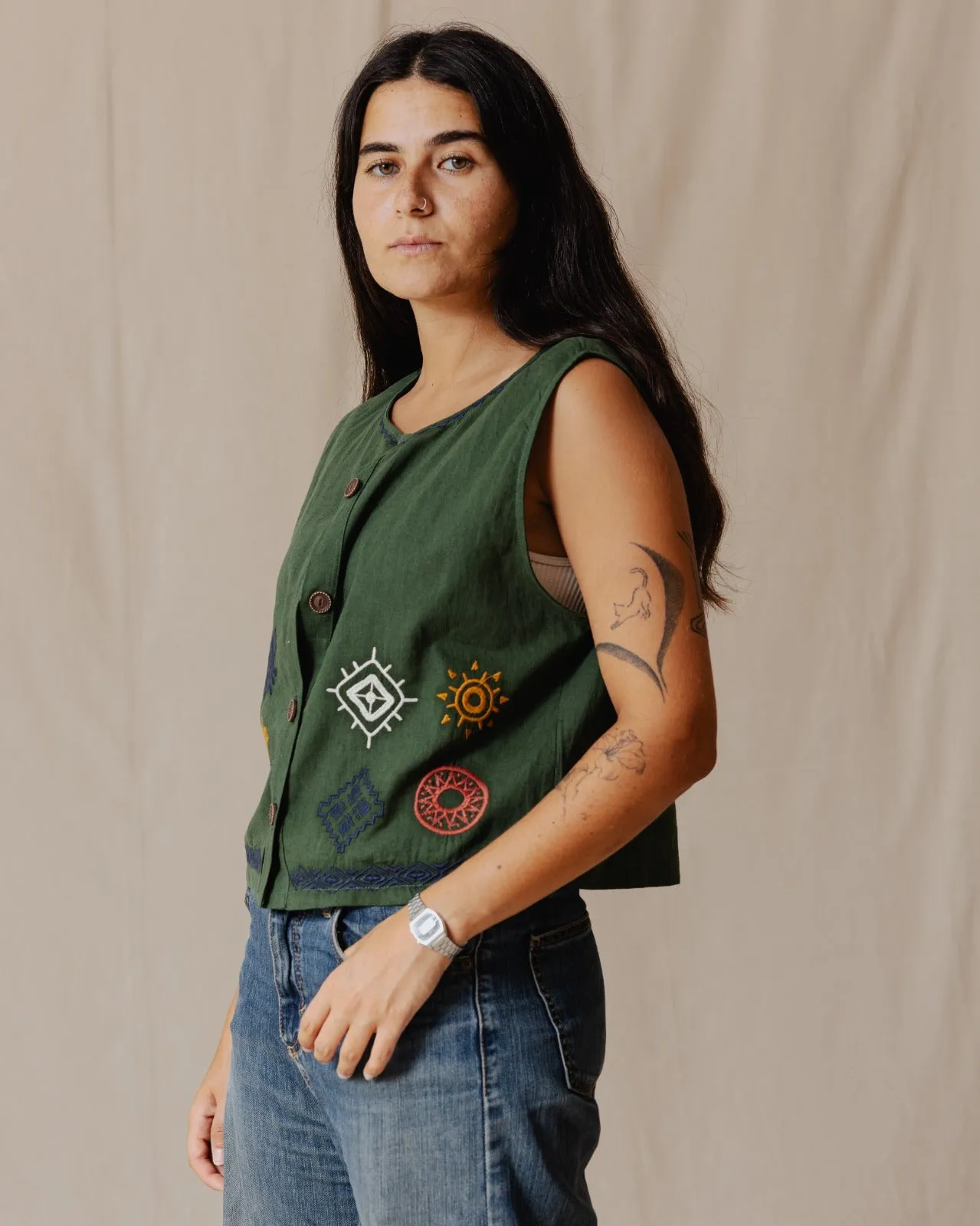 The Boho Lizard Vest Olive