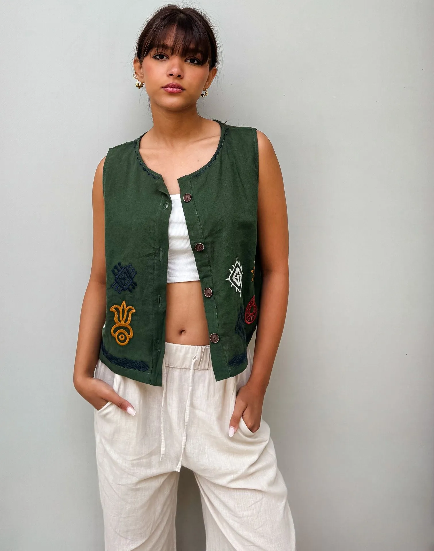 The Boho Lizard Vest Olive