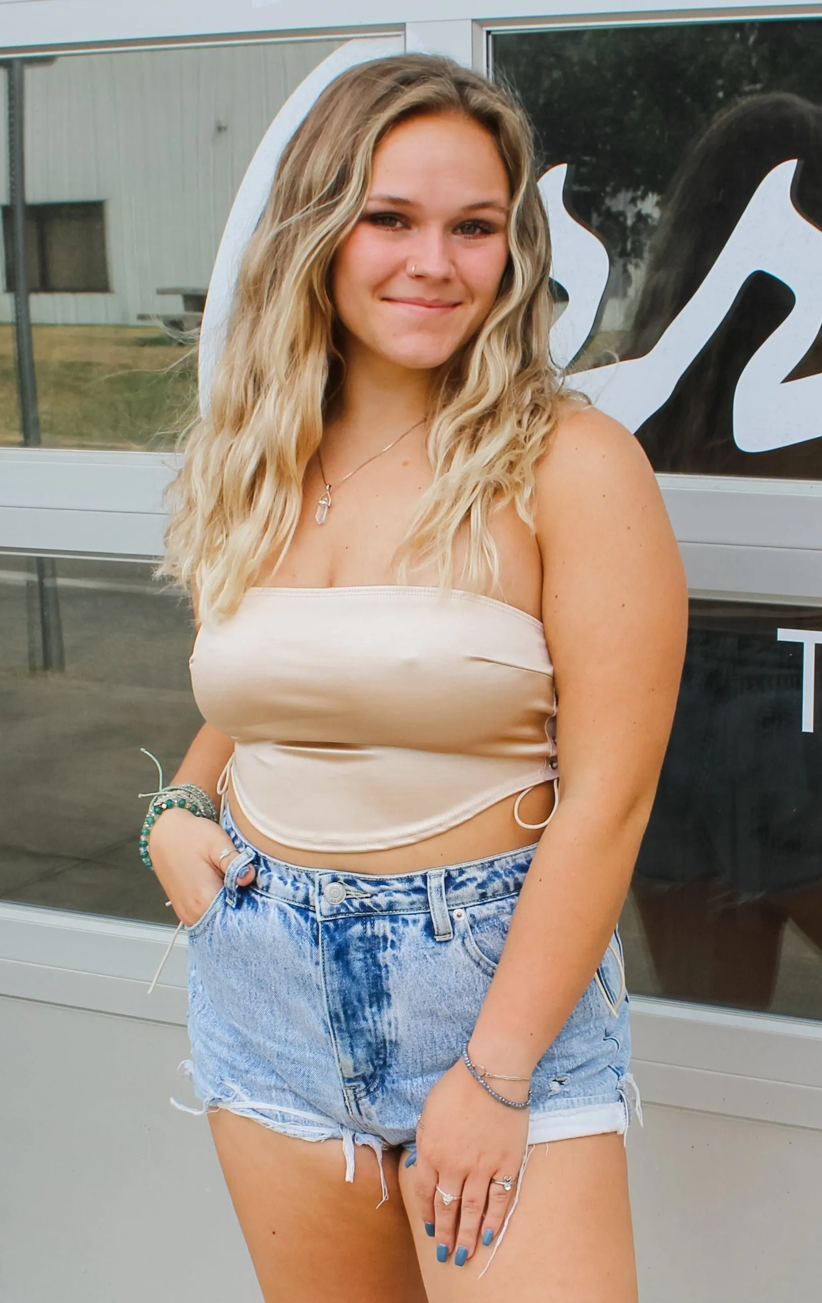 The Satin Lace-Up Tube Top (Gold)