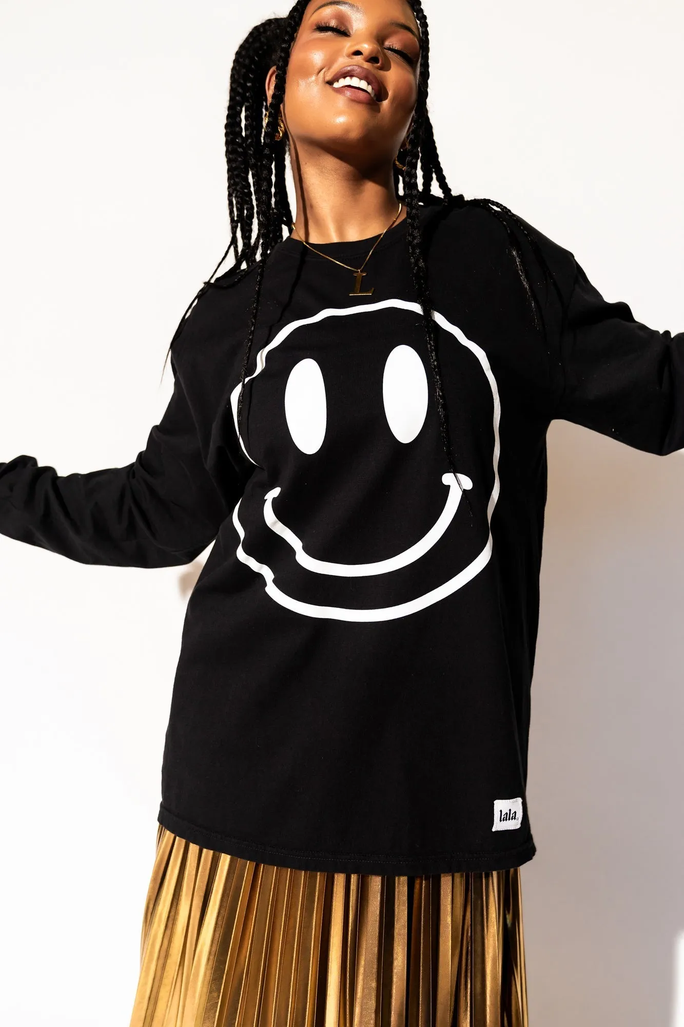 The World Needs Your Magic Groovy Oversized Long Sleeve Tee in Black   White