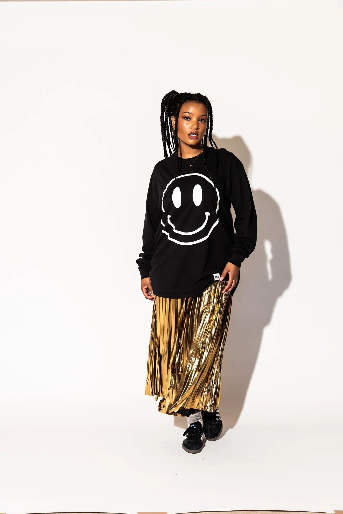 The World Needs Your Magic Groovy Oversized Long Sleeve Tee in Black   White