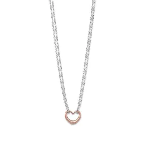 Two Tone Double Strand Open Heart Necklace- M H W ACCESSORIES