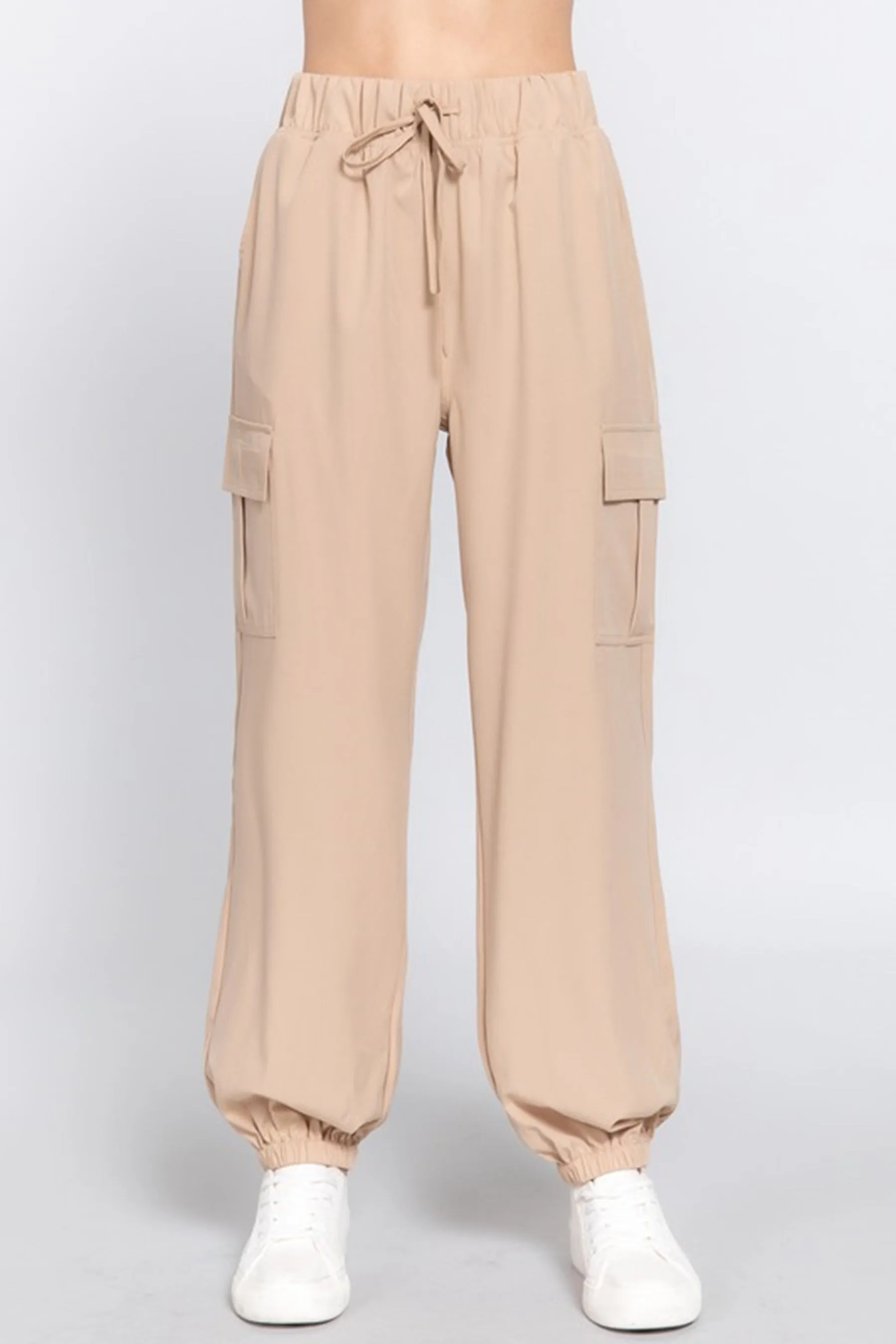 Women's Casual Elastic Waist Jogger Cargo Pants with Pockets