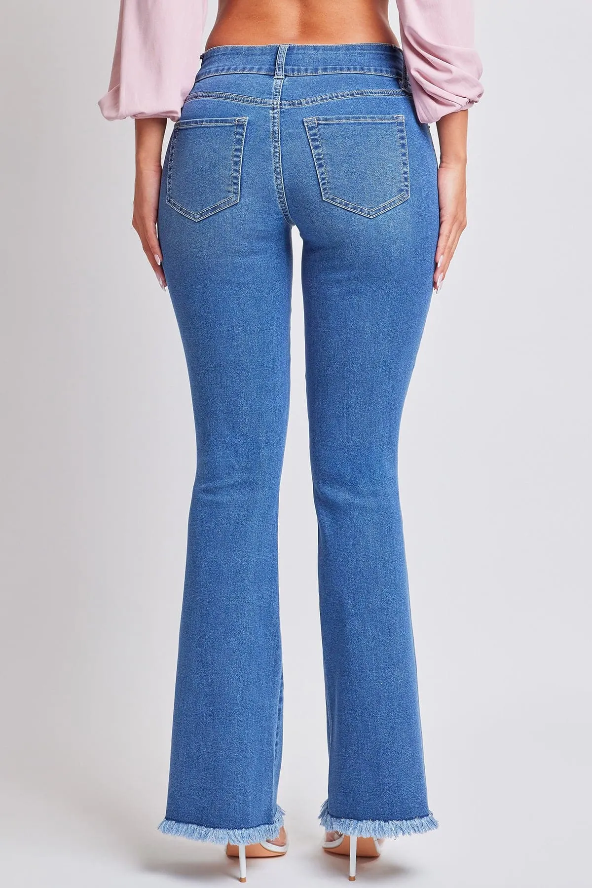 Women's Flare Denim Jeans With Belt Buckle Feature