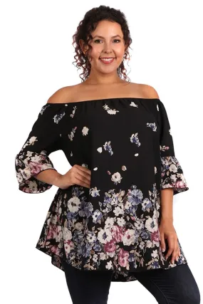 Women's Plus Size Floral Off the Shoulder Elegant Blouse U.S.A