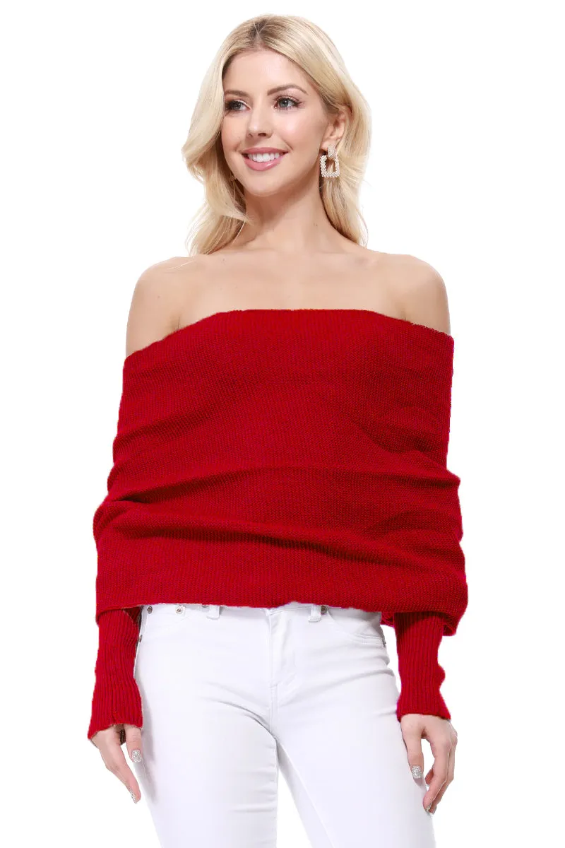 YEMAK Women's Sexy Off the Shoulder Shawl with Sleeve Scarf Wrap Bolero Sweater Top KC008 (S/M-M/L)